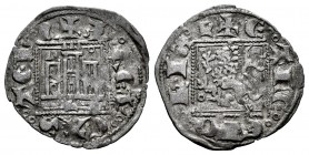 Reino de Castilla y León. Alfonso XI (1312-1350). Novén. León. (Bautista-485.1). Anv.: Roel delante del león. Rev.: L bajo el castillo y roel sobre la...