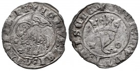Reino de Castilla y León. Juan I (1379-1390). Blanca del Agnus Dei. Toledo. (Bautista-731.1). Ve. 1,74 g. Y coronada entre T y O, con T delante del co...