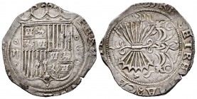 Fernando e Isabel (1474-1504). 2 reales. Granada. R. (Cal-499). Ag. 6,79 g. Ligera doble acuñación del ensayador en reverso. MBC/MBC+. Est...50,00.