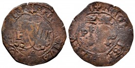 Juana y Carlos (1504-1555). 4 maravedís. Santo Domingo. (Cal). Ae. 3,83 g. Variante en la numeración IIII. Escasa. BC+. Est...45,00.