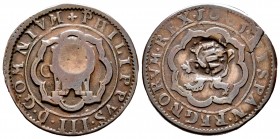 Felipe III (1598-1621). 4 maravedís. 1601. Segovia. C. (Cal-252 variante). (Jarabo-Sanahuja-C25 variante). Ae. 4,96 g. Resellado. MBC-. Est...20,00.