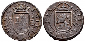 Felipe III (1598-1621). 8 maravedís. 1607. Segovia. (Cal-331). (Jarabo-Sanahuja-D223). Ae. 5,75 g. MBC. Est...20,00.