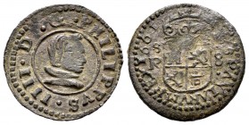 Felipe IV (1621-1665). 8 maravedís. 1661. Sevilla. R. (Cal-405). (Jarabo-Sanahuja-M629). Ae. 2,42 g. Las letras A son V invertidas. Defecto de acuñaci...