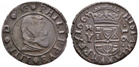 Felipe IV (1621-1665). 16 maravedís. 1664. Madrid. Y. (Cal 2008-1406). (Jarabo-Sanahuja-M414). Ae. 4,14 g. Pequeña oxidación. MBC. Est...25,00.
