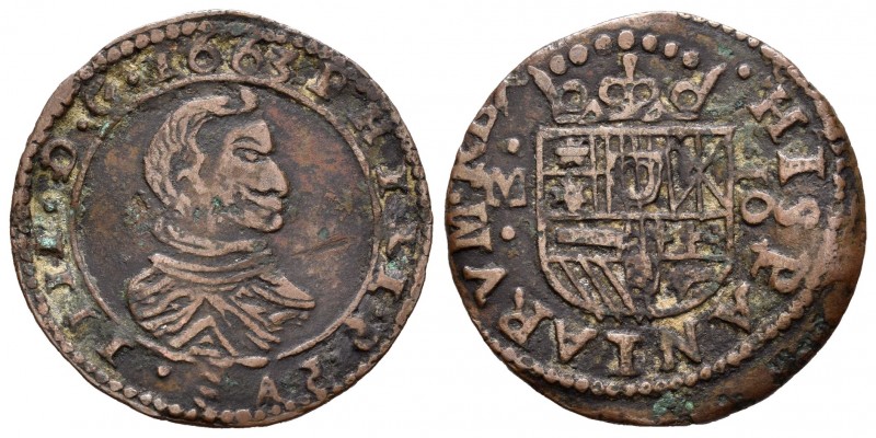 Felipe IV (1621-1665). 16 maravedís. 1663. Ae. 3,73 g. Falsa de época con ensaya...