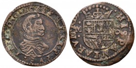 Felipe IV (1621-1665). 16 maravedís. 1663. Ae. 3,73 g. Falsa de época con ensayador M a la izquierda del escudo. Rara. MBC+. Est...45,00.