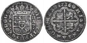 Felipe V (1700-1746). 2 reales. 1736. Sevilla. AP. (Cal-995). Ag. 5,06 g. MBC-. Est...35,00.