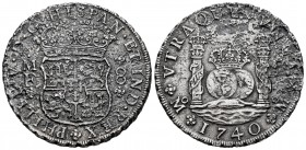 Felipe V (1700-1746). 8 reales. 1740. México. MF. (Cal-1456). Ag. 24,28 g. Fuertes oxidaciones marinas. BC+. Est...120,00.