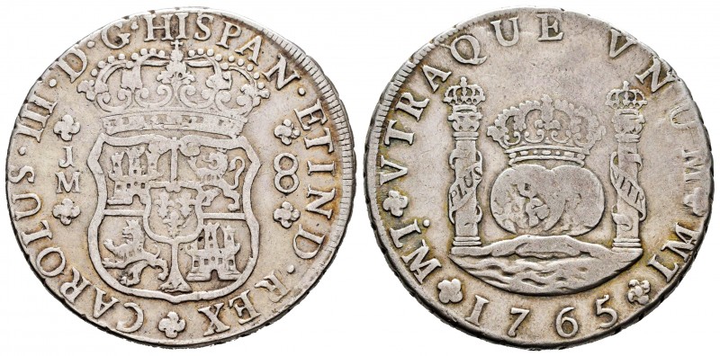 Carlos III (1759-1788). 8 reales. 1765. Lima. JM. (Cal-1025). Ag. 26,51 g. Punto...