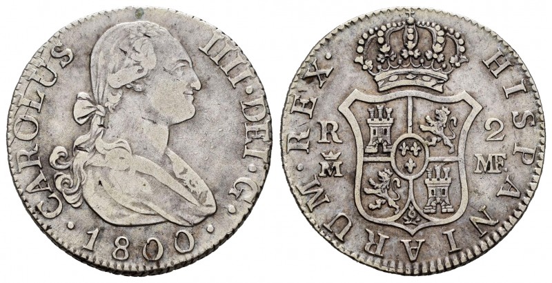 Carlos IV (1788-1808). 2 reales. 1800. Madrid. MF. (Cal-608). Ag. 5,81 g. MBC-/M...