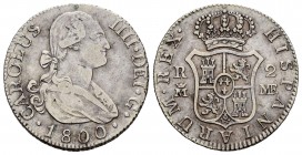 Carlos IV (1788-1808). 2 reales. 1800. Madrid. MF. (Cal-608). Ag. 5,81 g. MBC-/MBC. Est...35,00.