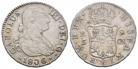 Carlos IV (1788-1808). 2 reales. 1806. Sevilla. CN. (Cal-726). Ag. 5,83 g. MBC-/MBC. Est...35,00.