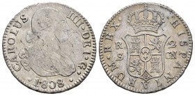 Carlos IV (1788-1808). 2 reales. 1808. Sevilla. CN. (Cal-728). Ag. 5,82 g. BC+/MBC-. Est...30,00.