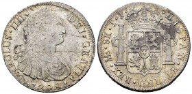 Carlos IV (1788-1808). 8 reales. 1798. Lima. IJ. (Cal-916). Ag. 26,79 g. Oxidaciones superficiales en reverso. MBC+. Est...65,00.