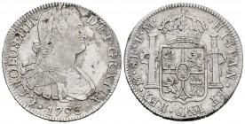 Carlos IV (1788-1808). 8 reales. 1793. México. FM. (Cal-955). Ag. 26,75 g. MBC-. Est...35,00.