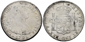 Carlos IV (1788-1808). 8 reales. 1796. Potosí. PP. (Cal-1000). Ag. 26,67 g. Limpiada . BC+. Est...35,00.
