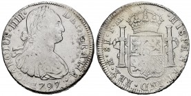 Carlos IV (1788-1808). 8 reales. 1797. México. FM. (Cal-960). Ag. 26,79 g. BC+. Est...35,00.