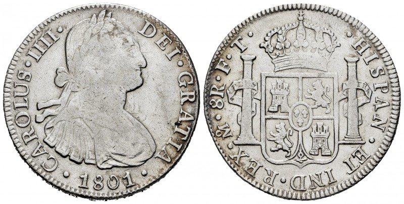 Carlos IV (1788-1808). 8 reales. 1801. México. FT. (Cal-972). Ag. 26,92 g. BC+/M...