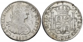 Carlos IV (1788-1808). 8 reales. 1802. México. FT. (Cal-975). Ag. 26,81 g. MBC-/MBC. Est...60,00.
