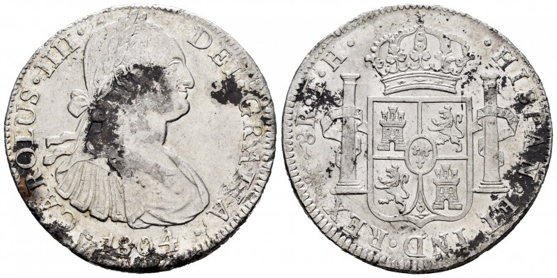 Carlos IV (1788-1808). 8 reales. 1804. México. TH. (Cal-980). Ag. 26,82 g. Oxida...