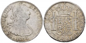 Carlos IV (1788-1808). 8 reales. 1804. México. TH. (Cal-980). Ag. 26,87 g. MBC-. Est...40,00.