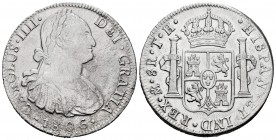 Carlos IV (1788-1808). 8 reales. 1806. México. TH. (Cal-984). Ag. 26,60 g. Oxidaciones superficiales. MBC+. Est...65,00.