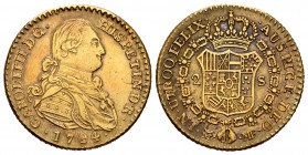Carlos IV (1788-1808). 2 escudos. 1794. Madrid. MF. 4,77 g. Falsa de época en cobre dorado. MBC+. Est...75,00.