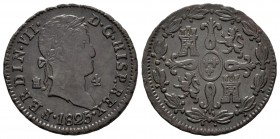 Fernando VII (1808-1833). 4 maravedís. 1825. Segovia. (Cal 2008-1708). Ae. 4,43 g. Dígitos de la fecha muy apretados. Escasa. MBC+. Est...50,00.