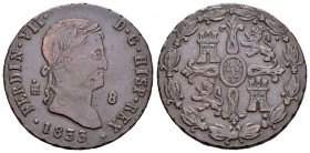 Fernando VII (1808-1833). 8 maravedís. 1833. Segovia. (Cal 2008-1697 variante). Ae. 11,68 g. Punto ladeado sobre el acueducto en lugar de cabeza de Po...