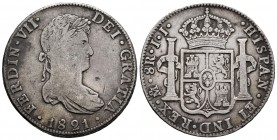 Fernando VII (1808-1833). 8 reales. 1821. México. JJ. (Cal-1337). Ag. 26,85 g. MBC-. Est...60,00.