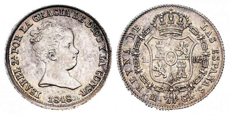 Isabel II (1833-1868). 1 real. 1848. Madrid. CL. (Cal 2008-416). (Cal 2019-300)....