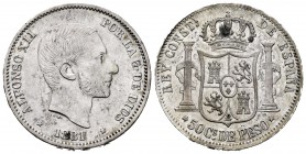 Alfonso XII (1874-1885). 50 centavos. 1881. Manila. (Cal-114). Ag. 12,97 g. MBC+. Est...45,00.
