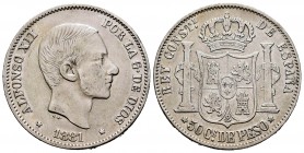 Alfonso XII (1874-1885). 50 centavos. 1881. Manila. (Cal-114). Ag. 12,83 g. MBC-. Est...35,00.