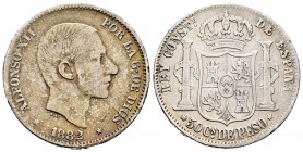 Alfonso XII (1874-1885). 50 centavos. 1882. Manila. (Cal-118). Ag. 12,75 g. BC+. Est...20,00.