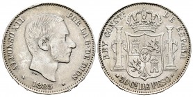 Alfonso XII (1874-1885). 50 centavos. 1883. Manila. (Cal-120). Ag. 12,77 g. Golpecitos en el canto. MBC/MBC+. Est...45,00.