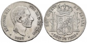 Alfonso XII (1874-1885). 50 centavos. 1883. Manila. (Cal-120). Ag. 12,88 g. BC+/MBC-. Est...20,00.