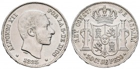 Alfonso XII (1874-1885). 50 centavos. 1885. Manila. (Cal-124). Ag. 12,97 g. Golpecitos en el canto. EBC-. Est...60,00.
