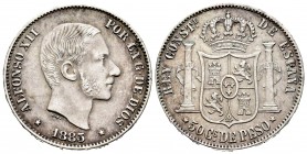 Alfonso XII (1874-1885). 50 centavos. 1885. Manila. (Cal-124). Ag. 12,85 g. MBC+. Est...25,00.