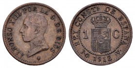 Alfonso XIII (1886-1931). 1 céntimo. 1912*2. Madrid. PCV. (Cal-4). Ae. 0,99 g. MBC+. Est...10,00.