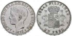 Alfonso XIII (1886-1931). 1 peso. 1897. Manila. SGV. (Cal-122). Ag. 24,14 g. Golpecitos en el canto. MBC+. Est...60,00.