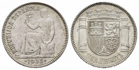II República (1931-1939). 1 peseta. 1933*3-4. Madrid. (Cal-34). Ag. 5,00 g. EBC/EBC+. Est...25,00.
