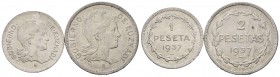 Guerra Civil (1936-1939). 1937. Euzkadi. (Cal-6). Cu-Ni. Serie completa de 2 valores, 1 y 2 pesetas. EBC. Est...30,00.