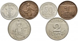 Guerra Civil (1936-1939). 1937. Asturias y León. (Cal-8, 9, 10). Serie completa de tres valores, 2 pesetas, 1 peseta y 50 céntimos. EBC/EBC+. Est...60...