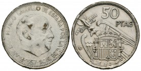 Estado Español (1936-1975). 50 pesetas. 1957*65. Madrid. (Cal 2008-18). Cu-Ni. 13,28 g. Falsa. MBC-. Est...9,00.