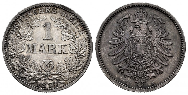 Alemania. 1 mark. 1874. Berlín. A. (Km-7). Ag. 5,55 g. Pátina irregular. EBC+. E...