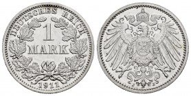 Alemania. 1 mark. 1911. Hamburgo. J. (Km-14). Ag. 5,51 g. Limpiada. MBC+. Est...25,00.