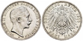 Alemania. Prussia. Wilhelm II. 3 mark. 1910. Berlín. B. (Km-527). Ag. 16,62 g. Brillo original. EBC+. Est...40,00.