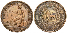 Australia. Token (1 penny). 1858. Melbourne. (Km-Tn104). Ae. 14,79 g. Hide and De Carle. Escasa. MBC. Est...40,00.