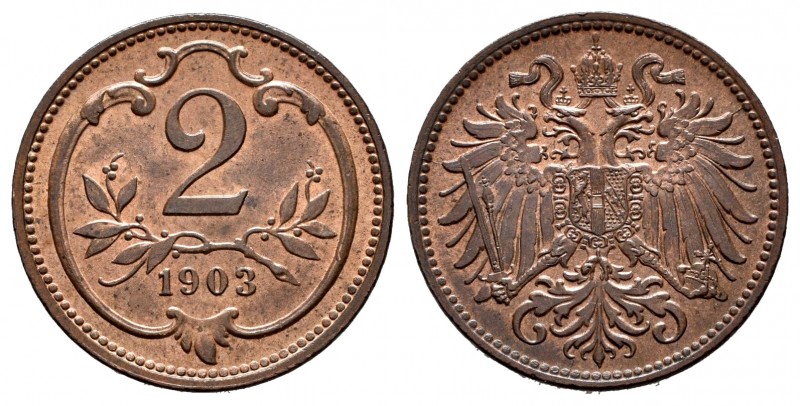 Austria. Franz Joseph I. 2 heller. 1903. (Km-2801). Ae. 3,38 g. Restos de brillo...