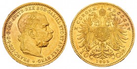 Austria. Franz Joseph I. 10 coronas. 1905. (Km-2805). Au. 3,37 g. EBC. Est...250,00.